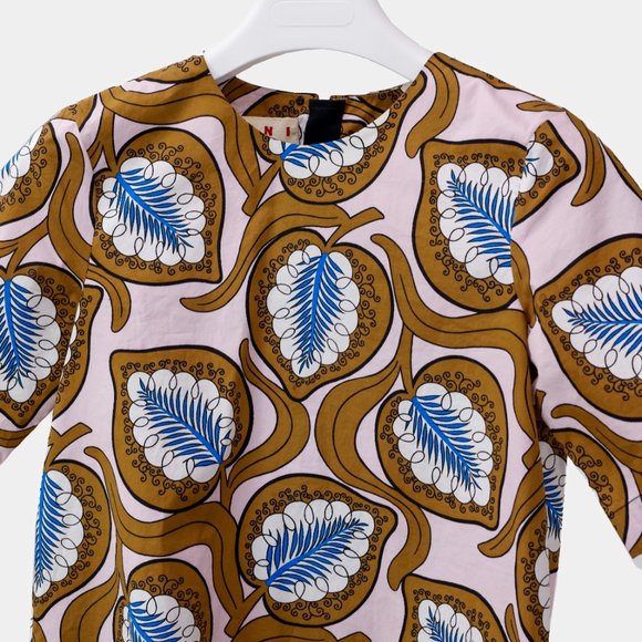Marni SS/18 Caramel Desert-Print Leaf Short-Sleeve Blouse - Picture 4 of 11